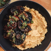 Vegan Mashed Lima Beans With Sauteed Mushrooms and Chimichurri