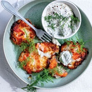 Trout Fish Cake With Dill Creme Fraiche