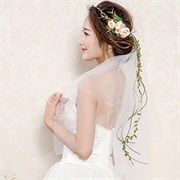 Floral Crown With Garland Hanging Down With Veil