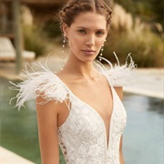 Feathered Shoulder Straps, Wedding Dress