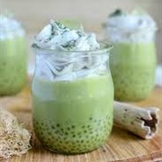 Matcha Boba Tea With Huckleberry Boba