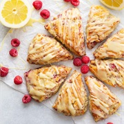 White Chocolate Glazed Raspberry Lemon Scone