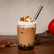 Pumpkin Spice Boba Tea With Huckleberry Boba