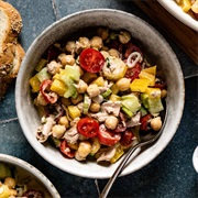 Chickpea, Orange Bell Pepper, Red Onion, and Tuna Salad
