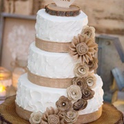 Wedding Cake With Burlap Flowers