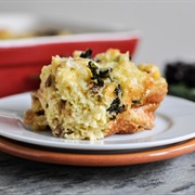 Bacon, Kale, and Raisin Strata
