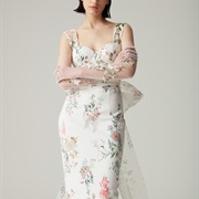 Floral Decor on Gloves Matching Dress