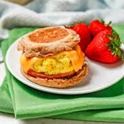 Scrambled Egg and Dill Pickle Aioli English Muffin Sandwich