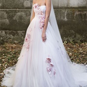 Cascading 3D Flowers on Dress