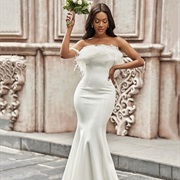 Strapless Dress With Feather Neckline