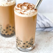 Chocolate Boba Tea With Lychee Boba
