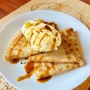 Butterscotch Sauce Vanilla Ice Cream Crepe