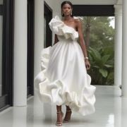 Asymmetrical Ruffles, Shoulder and Hem