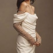 Embellished Long Sleeves Under Off-Shoulder Straps