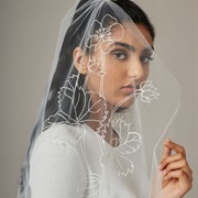 Thick White Lines Embroidery on Veil
