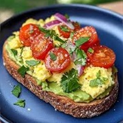 Multigrain Sourdough Bread With Scrambled Eggs and Tomato