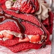 Pancakes With Red Whipped Cream