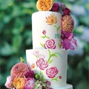 Wedding Cake, Mix of Real and Painted Flowers
