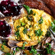 Sourdough Bread With Scrambled Eggs and Caramelized Onions