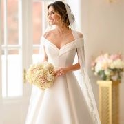 V-Neck Bardot Wedding Dress