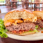 Beef and Fried Shrimp Burger