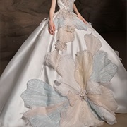 Large Floral Made of Different Colored Pieces on Dress