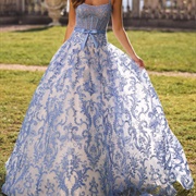 Colored Damask Print Gown