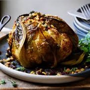 Whole Roasted Cauliflower With Raisins, Pine Nuts and Burnt Butter