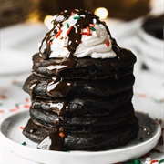 Chocolate Cream Cheese Frosted Pancakes With Silver Star Sprinkles