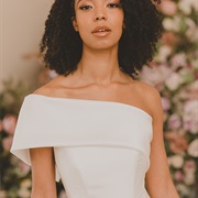 One-Sided Bardot Neckline on Dress