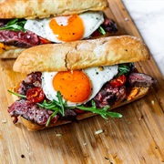 Fried Egg and Steak Sandwich
