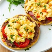 Oat and Banana Sourdough Loaf With Scrambled Eggs and Quince Jam