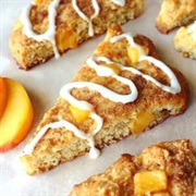 Vanilla Glazed Peach Cinnamon Cream Scone With Cinnamon Streusel