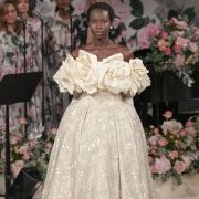 Off-Shoulder Neckline of Exaggerated 3D Flowers