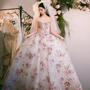 Wedding Gown, Flowers With Sparkles