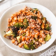 Warm Broccoli, Chickpea, and Rice Salad