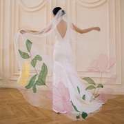 Large, Color Design on Wedding Veil