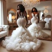 Circular Swirl Ruffles on Wedding Dress