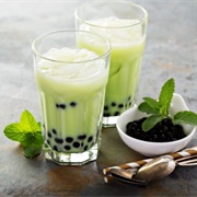 Matcha Boba Tea With Lychee Boba