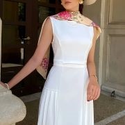 Patterned Silk Scarf Worn With Wedding Dress