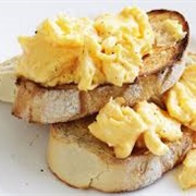 Multigrain Rye Bread With Chocolate Hazelnut Spread and Scrambled Eggs