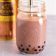 Chocolate Boba Tea With Cucumber Boba