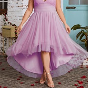 High-Low Dress, Sheer Fabric Over Visible Satin/Silk Layer