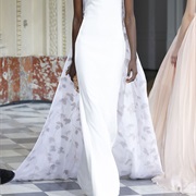 Floral Print Train on White Wedding Dress