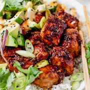 Honey Soy Glazed Salmon Bowl With Avocado