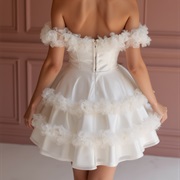 Tulle Ruffles in Horizontal Stripes Around Dress