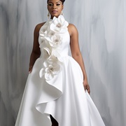 Cascading 3D Flowers Combined With Ruffle Down Front