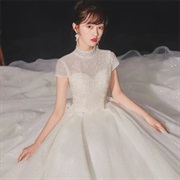 High Neck, Short Sleeve Wedding Dress