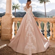 Lace Appliques Down Middle of Skirt