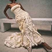 Textured Dress of Stacked, Layered Fabric Petals